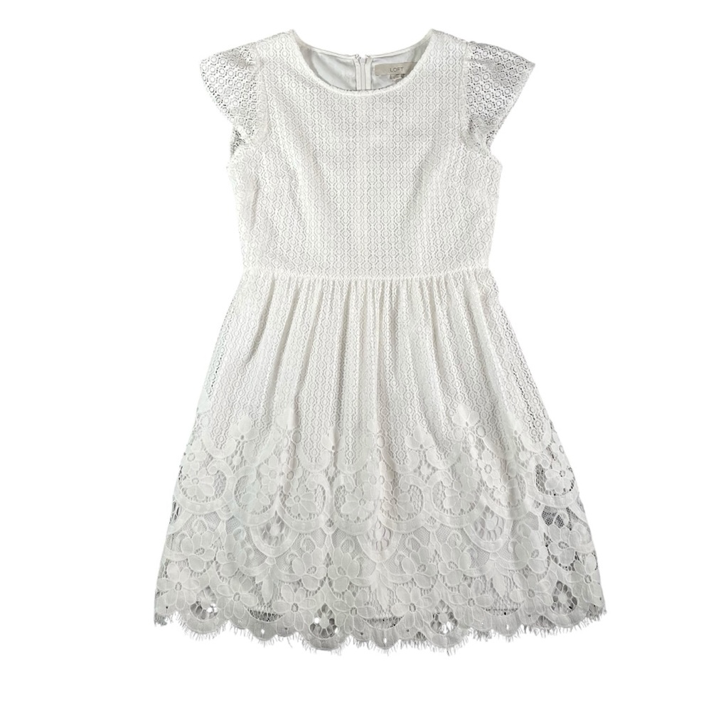 Loft NWT Women’s White Floral Lace Flare Dress Size 4